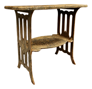 Vintage Metal Table with Integrated Opening and Lower Shelf
