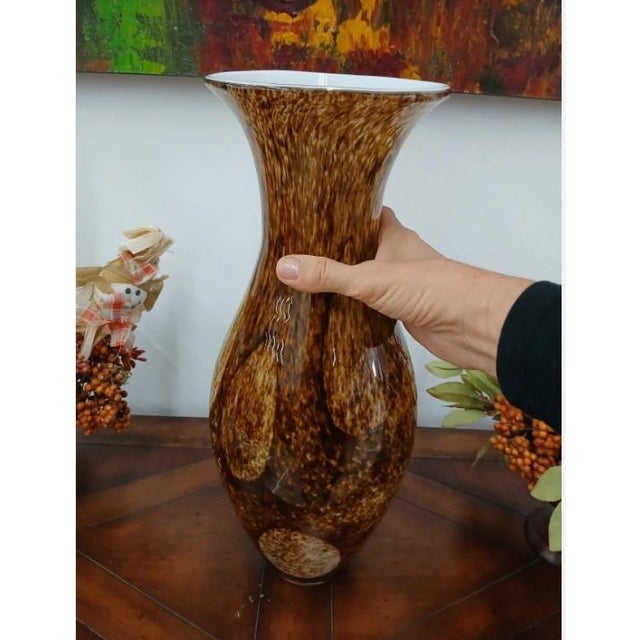 Vintage Italian Murano Handblown Glass Vase 19" Brown Spots Speckle Art Deco MCM For Sale - Image 10 of 18