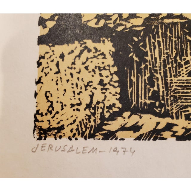 A Vintage Linocut Block Print Signed Arieh Kimhi, Jerusalem 1974, Numbered 10/130 For Sale - Image 4 of 12
