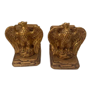Vintage Mid 20th Century American Federal Ceramic Eagle Bookends - a Pair