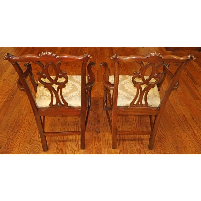 1980s Set of 10 Kittinger Mahogany Chippendale Dining Chairs With Gold Damask Fabric For Sale - Image 16 of 18