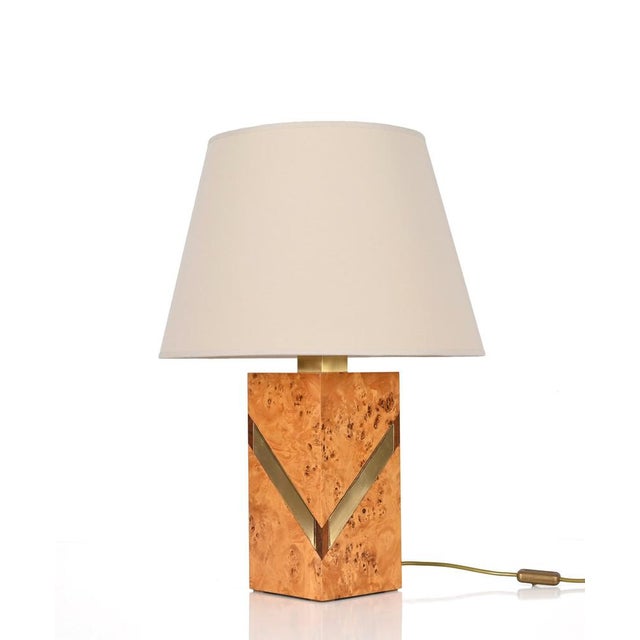 Mid-Century Italian Poplar Burl and Brass Table Lamp from Tommaso Barbi, 1970s For Sale - Image 14 of 18