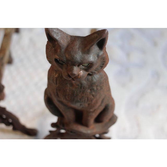 Pair of Victorian Cat Andirons With Original Glass Eyes For Sale - Image 9 of 12