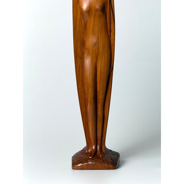 Wood Large Mid-Century Hand-Carved Sculpture of a Woman with Boat and Paddle, 1960s, Teak For Sale - Image 7 of 18