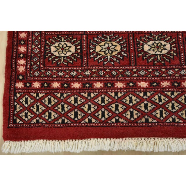 Bokhara Rug 4'1'' X 6'3'' Red Wool Tribal Hand-Knotted Oriental Carpet For Sale - Image 10 of 12