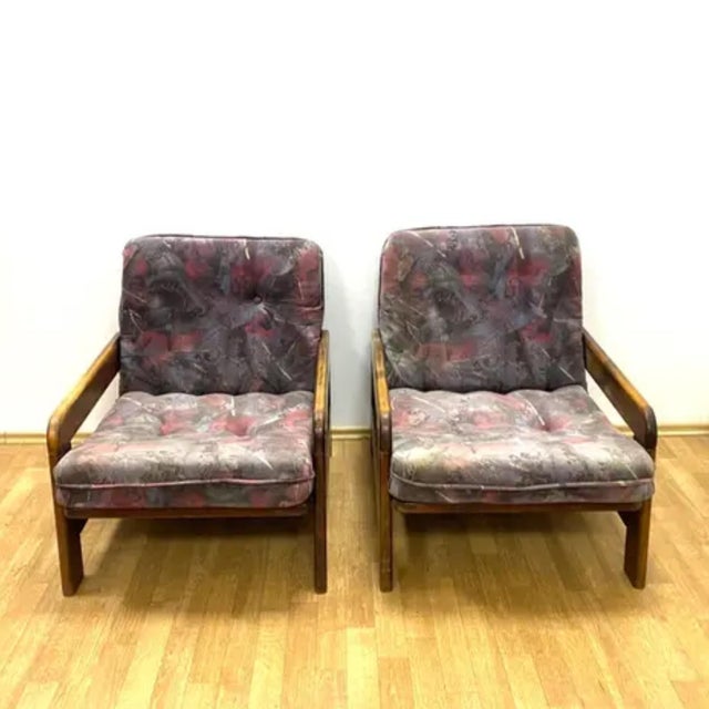 Mid-Century Modern Vintage Armchairs in Wooden Frame, 1970s, Set of 2 For Sale - Image 3 of 10