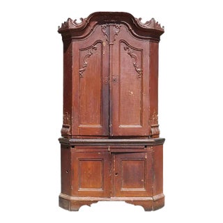 18th Century North German Rococo Painted Oak Corner Cabinet For Sale