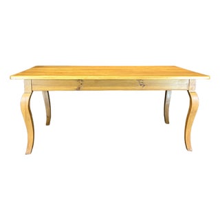 French Provincial Pine Farmhouse Dining Table With Cabriole Legs For Sale