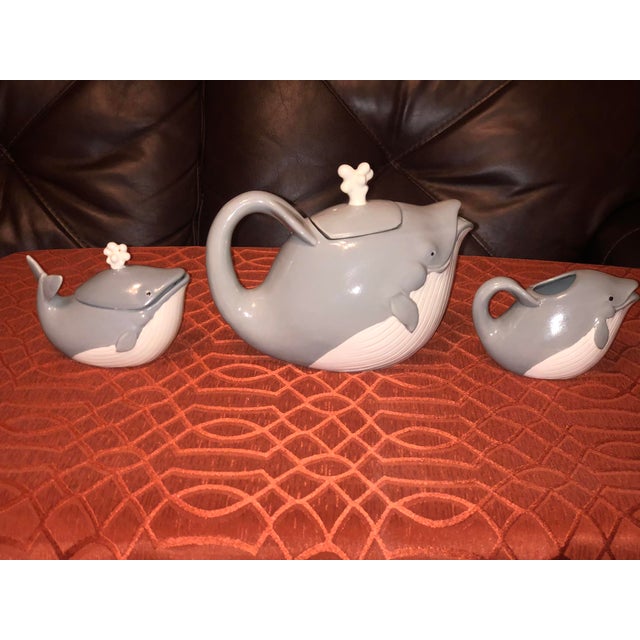 Late 20th Century Vintage Ceramic Coastal Whale Tea Set - 3 Pieces For Sale - Image 5 of 8