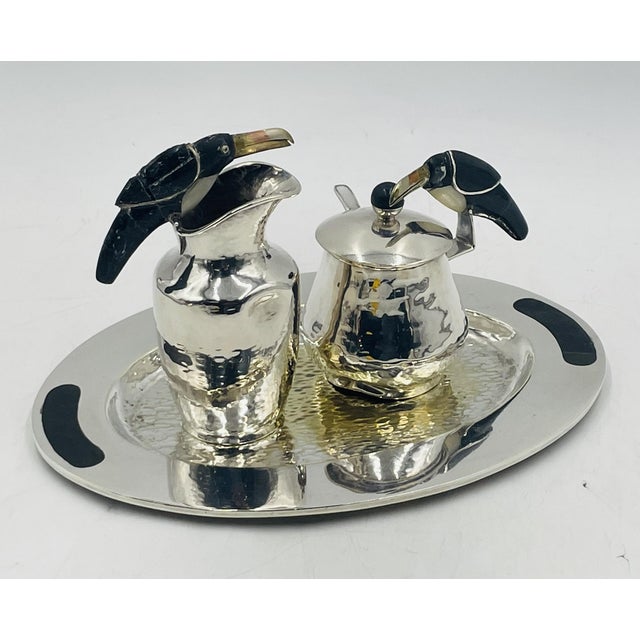 Metal 1980s Silver Plated Toucan Tea Service by Emilia Castillo for Los Castillo, Mexican Set of 3 For Sale - Image 7 of 18