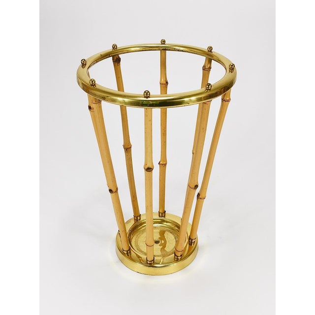 Wood Mid-Century French Riviera Bamboo & Brass Umbrella Stand, Austria, 1950s For Sale - Image 7 of 13