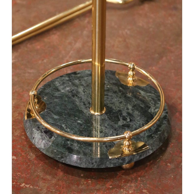 Mid 20th Century Mid-Century French Brass and Green Marble Five-Piece Fireplace Tool Set For Sale - Image 5 of 9