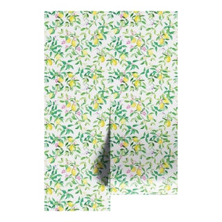 Limoncello Floral & Lemon Grasscloth Wallpaper by House Party | White Blossom | 6 Yards For Sale
