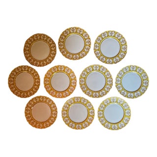 Antique Neoclassical Revival Royal Doulton Canary Yellow & Raised Gold Plates - Set of 10 For Sale