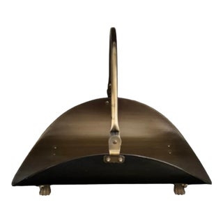 1960s Brass Fireplace Log Holder With Paw-Feet Arched Handle, Holiday Hearth For Sale