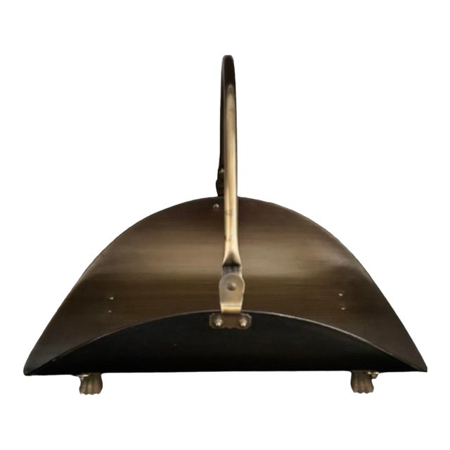 1960s Brass Fireplace Log Holder With Paw-Feet Arched Handle, Holiday Hearth For Sale