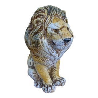 Vintage Italian Terracotta Glazed Lion For Sale