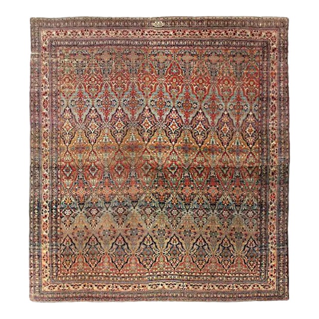 Late 19th Century Antique Navy Blue Fine Hand Knotted Persian Kermanshah Rug For Sale