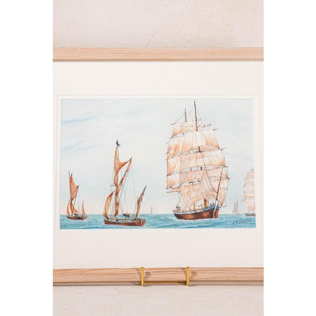 English Mid 20th Century Original Watercolor "Underway" by Elizabeth Bergovist For Sale - Image 3 of 5