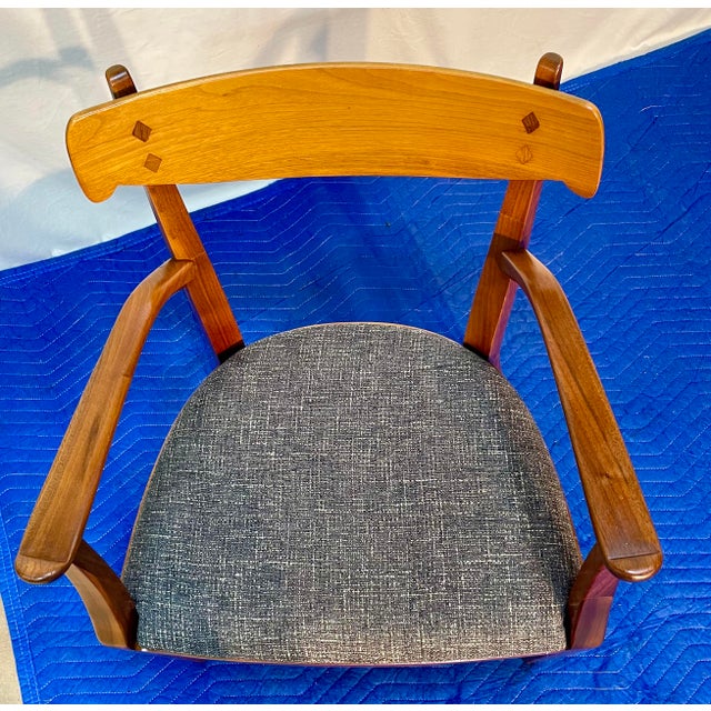 Vintage Kipp Stewart for Drexel Declaration Sculpted Walnut Armchairs - Pair (Newly Restored & Upholstered in Knoll Fabric) For Sale - Image 13 of 17