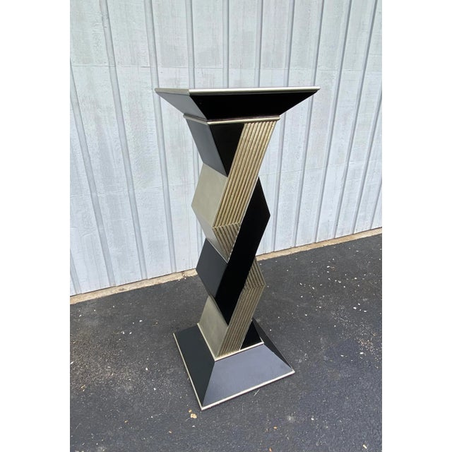 Postmodern 1990s Pedestal Column Pillar Stand With Zig-Zag Design For Sale - Image 3 of 11