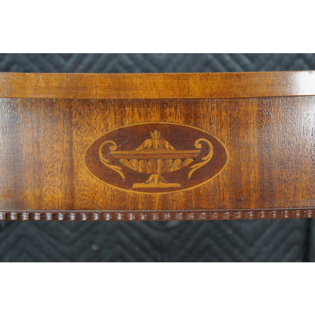 Vintage Federal Style Mahogany Marquetry Inlaid Demilune Console Hall Table For Sale - Image 10 of 13
