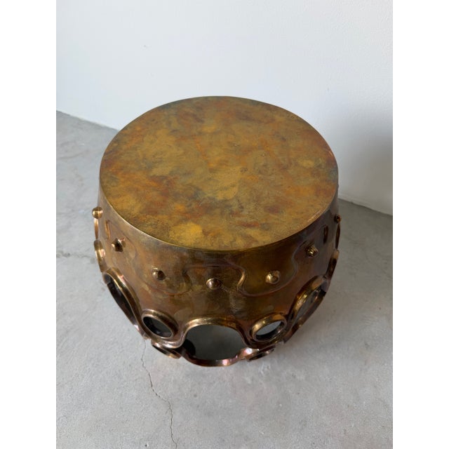 Hollywood Regency Jonathan Adler Solid Brass Sculptural Side Table With Cut-Out Base For Sale - Image 3 of 9
