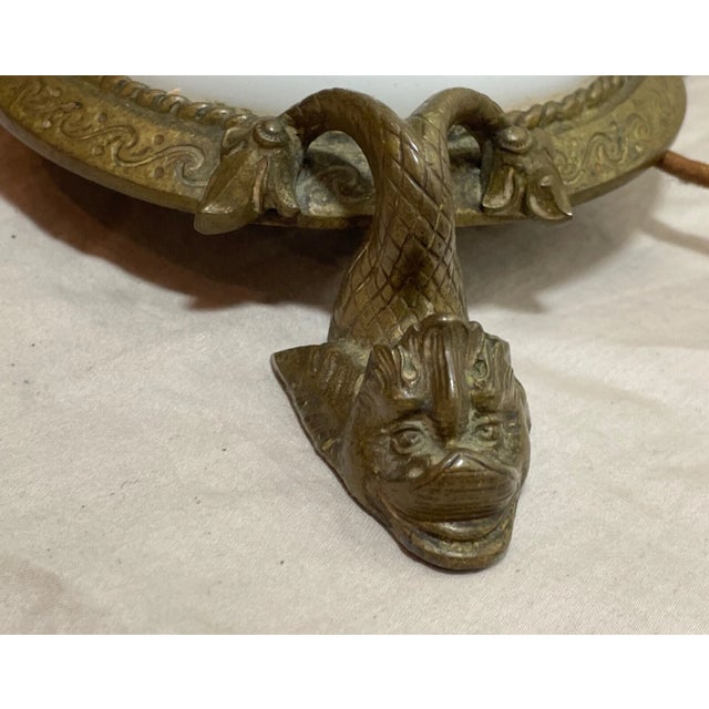 Brass Antique 1800's Ornate Victorian Apollon Brass Milk Glass Electrified Oil Lamp For Sale - Image 8 of 13