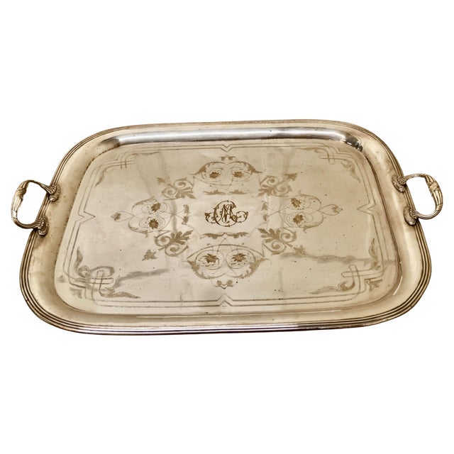 Large French Silver Plated Tray by Lame & Lacroix, 1920 For Sale