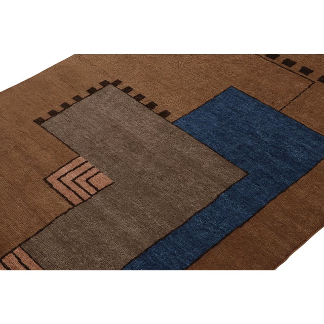 Rug & Kilim Rug & Kilim’s French Art Deco Style Rug in Brown With Geometric Patterns For Sale - Image 4 of 7