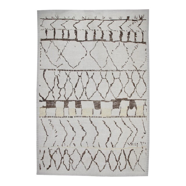 Early 21st Century Beige & Brown Modern Moroccan Style Wool Rug 10' X 14'9" For Sale