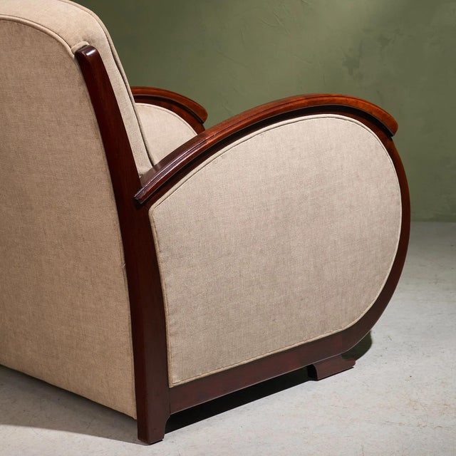 Art Deco Lounge Chair in Ivory Upholstery and Mahogany, France For Sale - Image 6 of 9