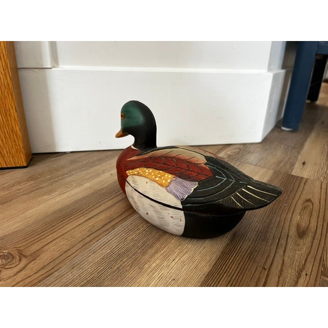 Mallard Duck lidded box with brown felt lining.