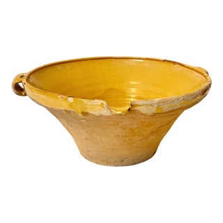 Large Antique French Earthenware Tian Bowl With Honey Glaze For Sale