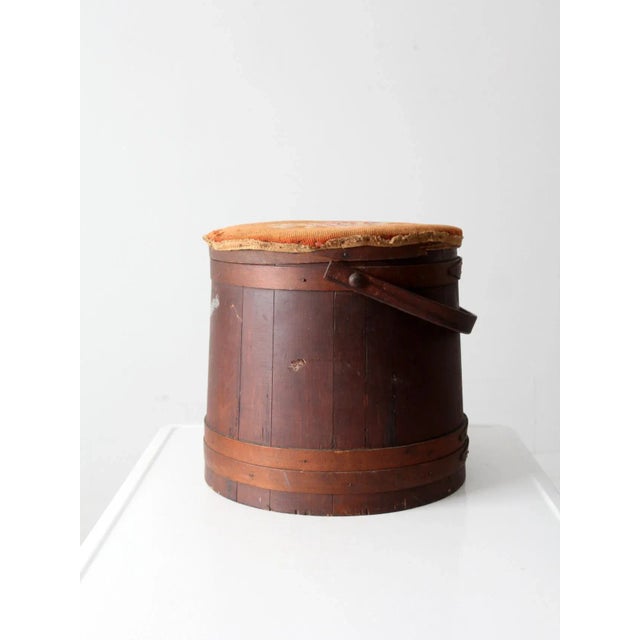 Antique Firkin Sugar Bucket With Needlepoint Lid For Sale - Image 4 of 6