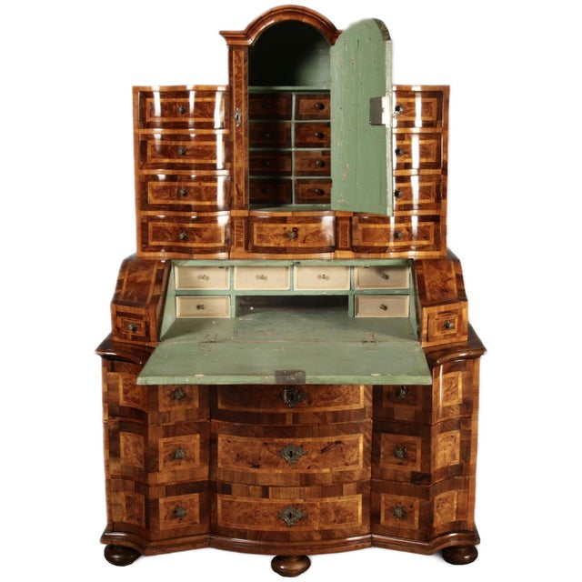 18th Century Baroque Secretary Walnut Veneer Vienna Austria, 1710s For Sale - Image 4 of 18