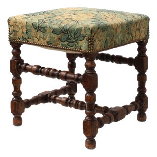 Louis XIII Walnut Ottoman with Floral Tapestry Seat, France, 1840 For Sale