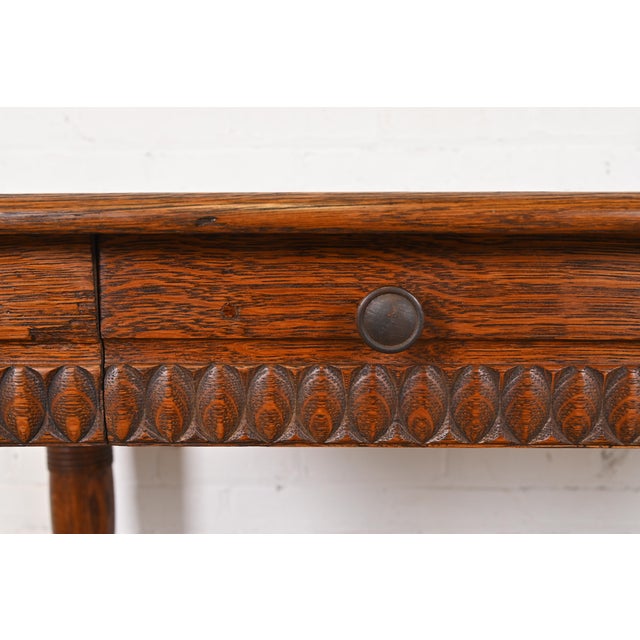 R. J. Horner Style Antique Victorian Tiger Oak Writing Desk or Library Table, Circa 1890s For Sale In South Bend - Image 6 of 12