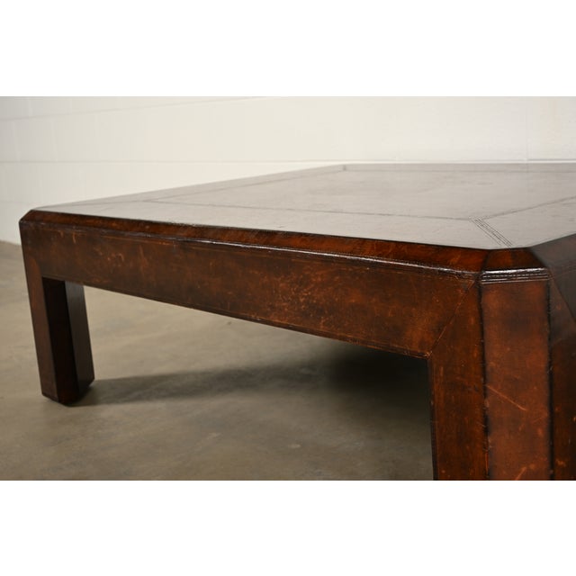 Brown Maitland Smith Mid-Century Modern Hollywood Regency Leather Wrapped Coffee Table or Cocktail Table For Sale - Image 8 of 10