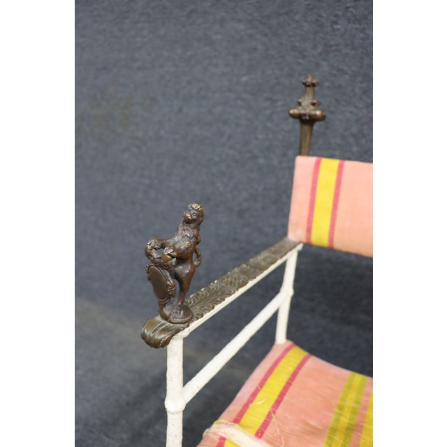 Pair of Italian Savonarola Style Iron Chairs With Figural Arms For Sale - Image 11 of 15