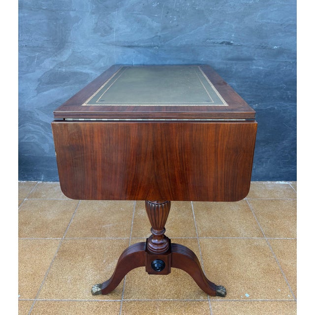 Traditional Spanish Regency Revival Drop-Leaf Writing Table with Leather Top, 1940s For Sale - Image 3 of 15