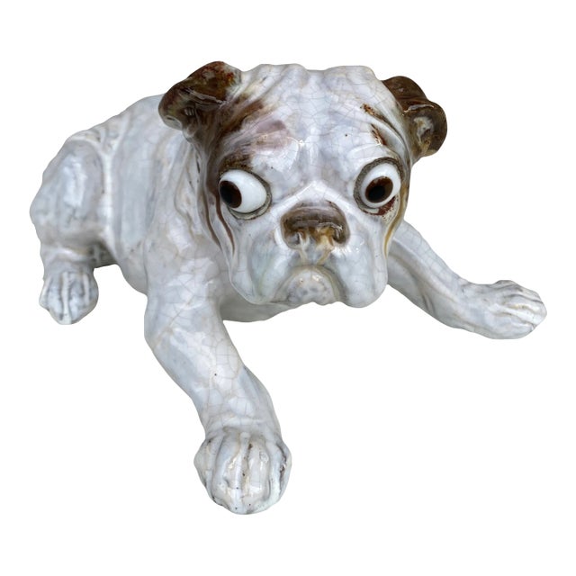Terracotta Majolica Bulldog Bavent Filmont, Circa 1900 For Sale