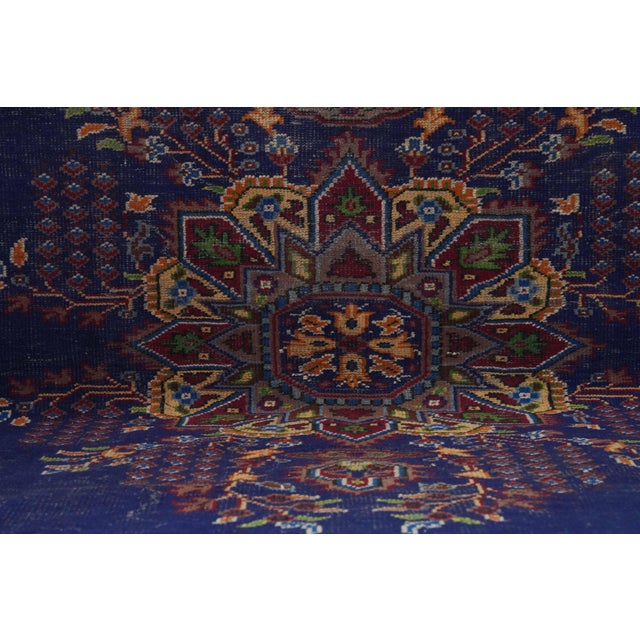 1970s Vintage Turkish Handmade Wool Cotton Blue Area Rug For Sale In San Francisco - Image 6 of 12