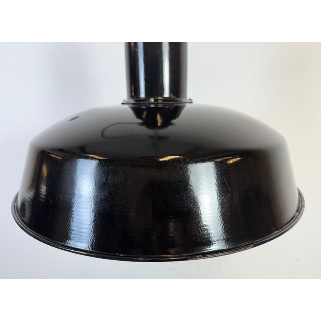Large Industrial Black Enamel Factory Lamp with Cast Iron Top from Elektrosvit, 1950s For Sale - Image 4 of 18