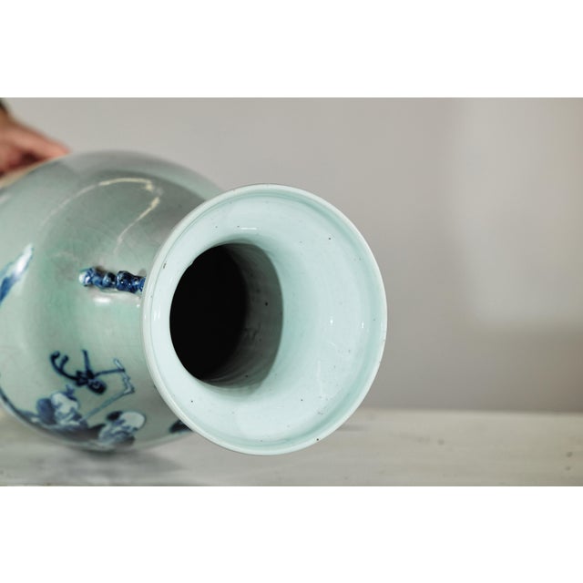 Chinese Blue and White Porcelain Altar Vase With Immortal Figures and Celadon Tint For Sale - Image 14 of 18