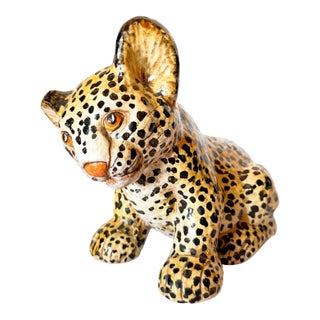 Vintage Italian Hand Painted Terracotta Leopard Cub For Sale