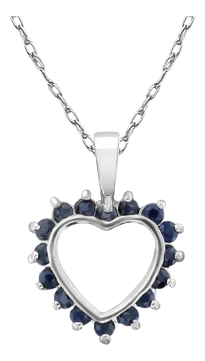 Heart Shaped Sapphire Necklace 14k White Gold 16"