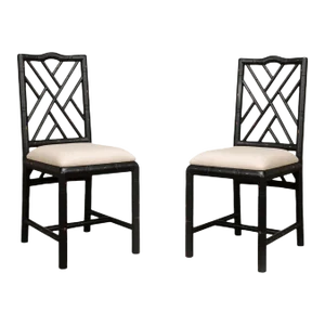 Pair of Regency Faux Bamboo Side Chairs - Black Finish