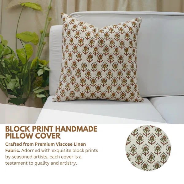 Add a burst of handcrafted charm to your home with Fabdivine’s Gurukul block print cushion cover. Made from viscose linen,...