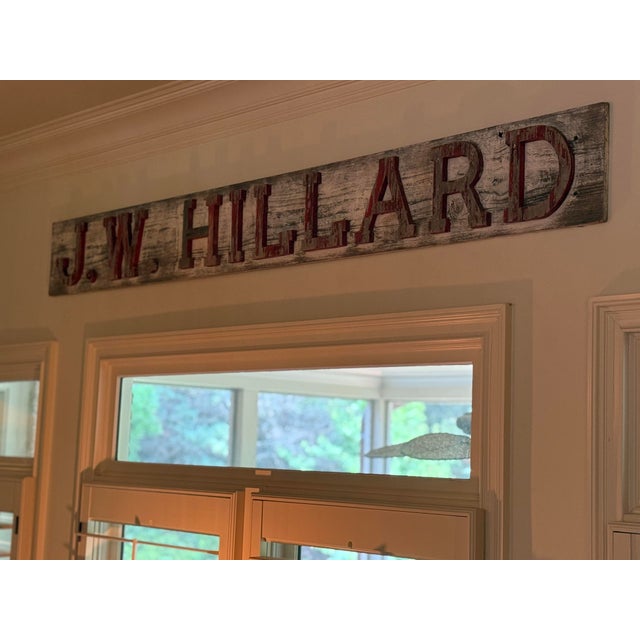 Farmhouse Vintage Rustic Hand-Carved “j.w. Hillard” Architectural Wood Name Sign For Sale - Image 3 of 5